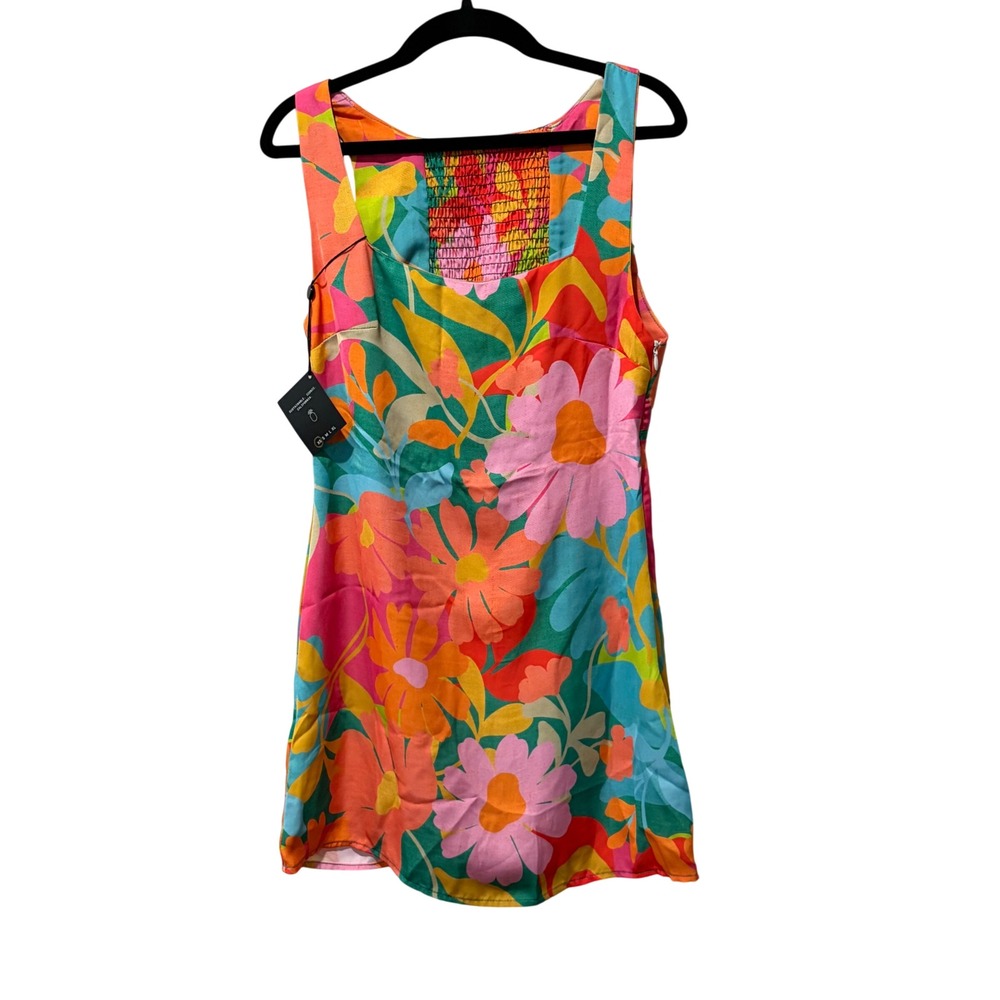 Skatie Icon Mini Dress Womens XS Flamingo Floral Square Neck Smocked Retro Boho